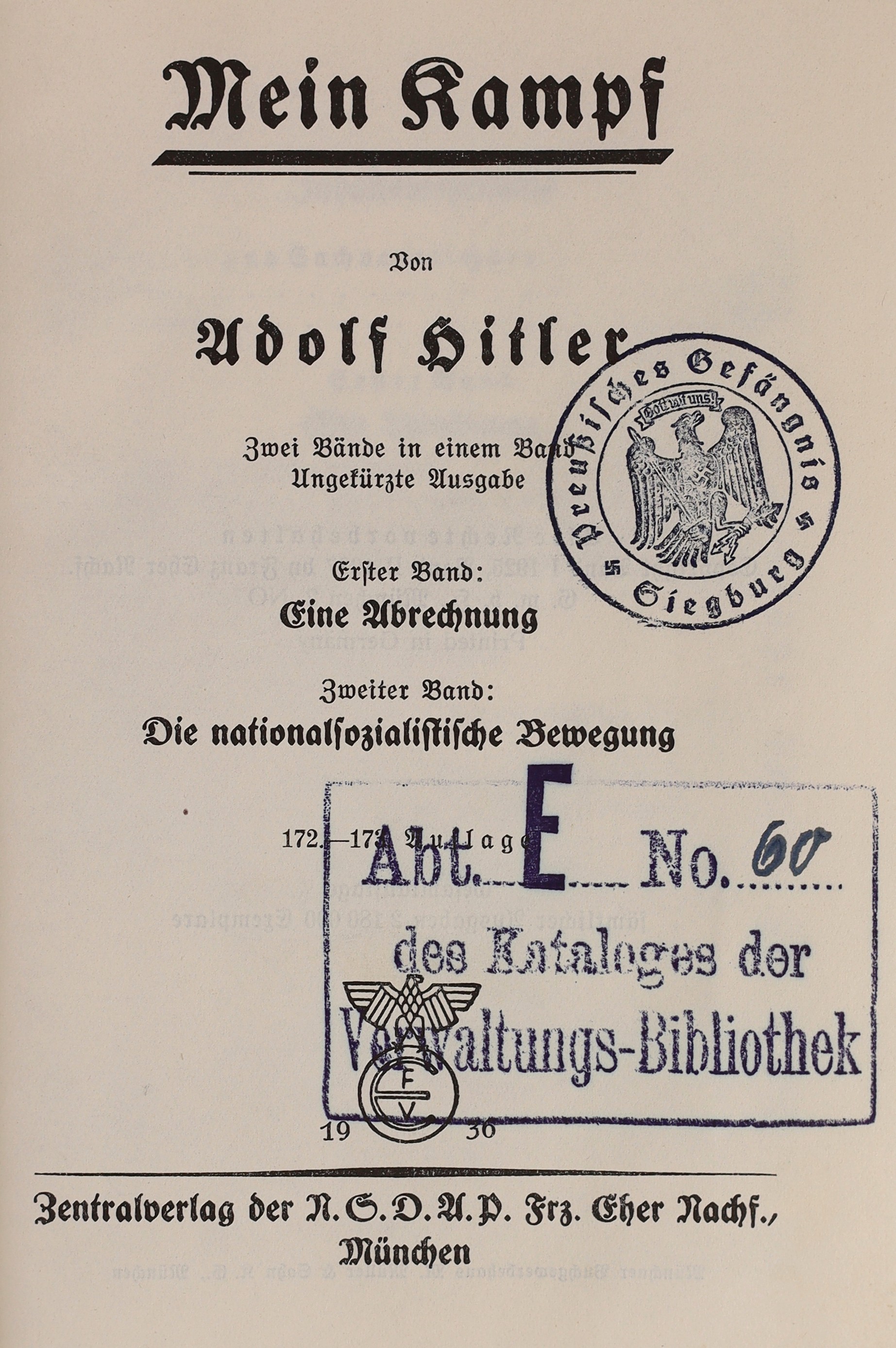 Hitler, Adolf - Mein Kampf, 8vo, blue cloth, Munich, 1930